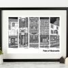 A print from local Newcastle artist Low Moon over High town, from an original pen and ink drawing. The print shows a selection of popular traditional pubs in Newcastle.