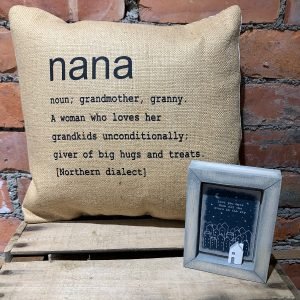 A cushion printed with Nana on it