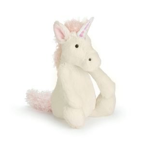 Bashful Unicorn is a gorgeous, bright white cutie with a beautiful candyfloss pink mane and shimmering horn. She has a super cute tail and a gorgeous baby pink bushy tail to match her mane.