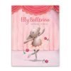 A fabulous Jellycat book called Elly Ballerina. A bright pink cover with an elephant wearing a tutu and curtseying on stage.