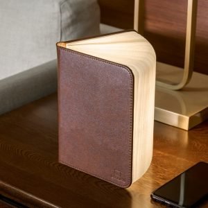 A leather smart boolight with magnetic opening and closing.
