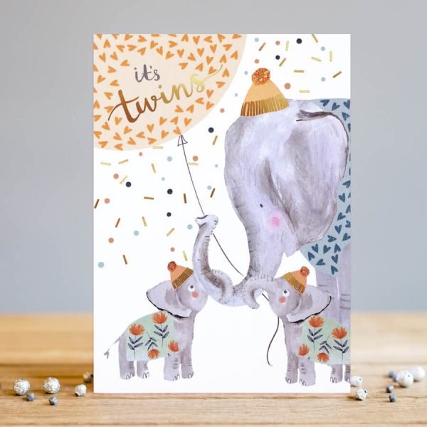 It's Twins Elephants Congratulations Card