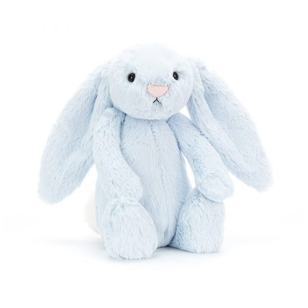 A gorgeous baby blue bunny with flopsy ears and pink button nose. Silky smooth and great for cuddling.
