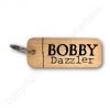 Chunky wooden key ring printed with Bobby Dazzler