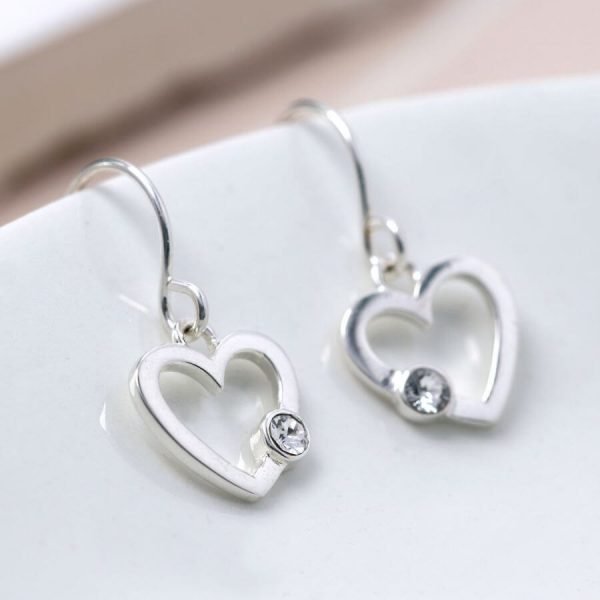 Sterling Silver Heart with Crystal Earrings