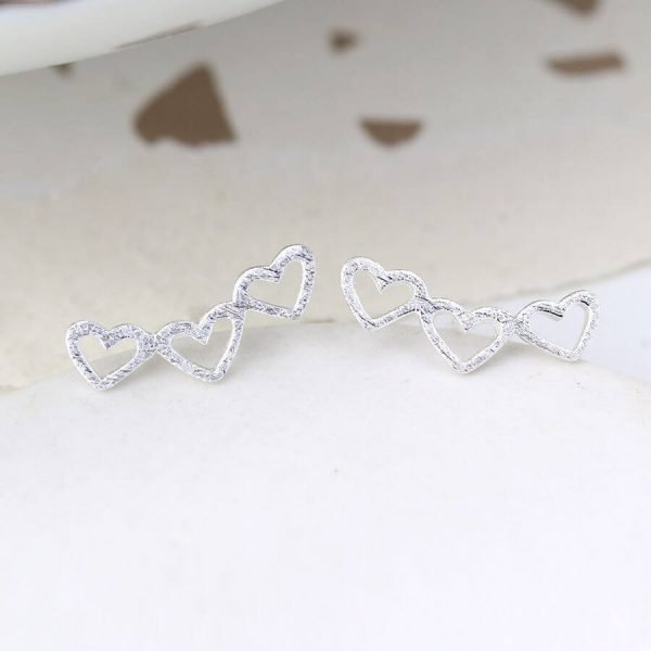 Sterling Silver Triple Brushed Heart Earrings