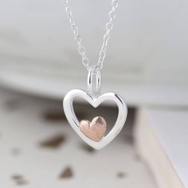 Sterling Silver and Rose Gold Heart Pendant Necklace