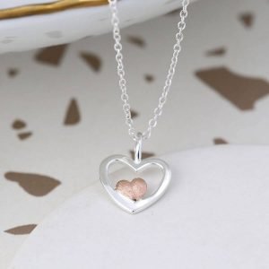 Alternative view of Sterling Silver and Rose Gold Heart Pendant Necklace