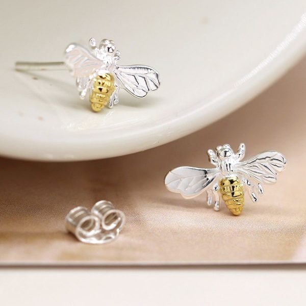 Sterling Silver and Gold Bee Earrings