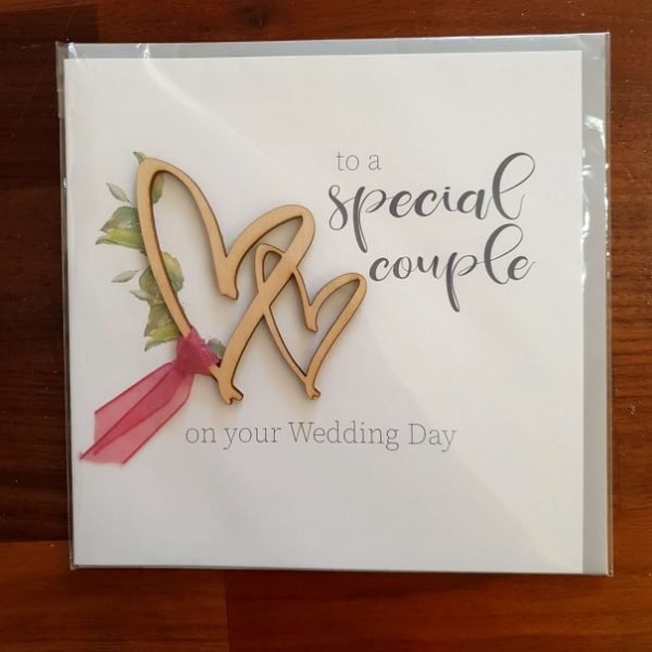 Special Couple Wedding Card with wooden cut out hearts