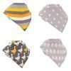 Four absorbant dribble bibs in greys and mustards. A trendy set of bibs that make an excellent new baby gift.