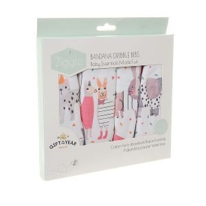 A set of 4 fun bibs with cute patterns