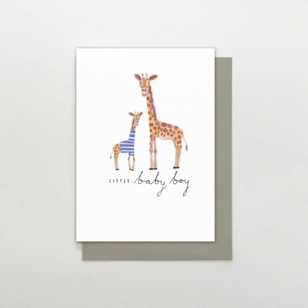 New baby boy card with a big giraffe and a little one