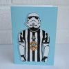 greetings card with an illustration of a stormtrooper wearing a newcastle united football top