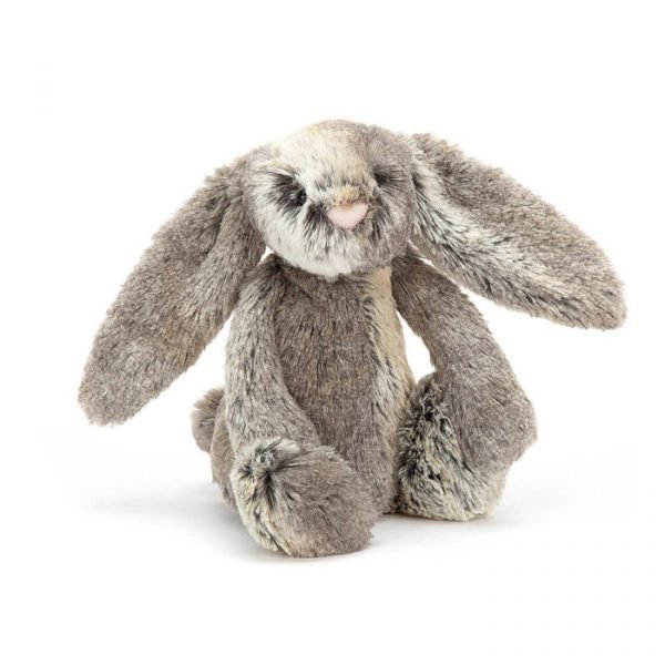 Small Bashful Cottontail bunny from Jellycat. A cute bunny rabbit cuddly toy with huge ears in cottontail soft brown. Suitable from birth, a lovely gift for a new born baby,