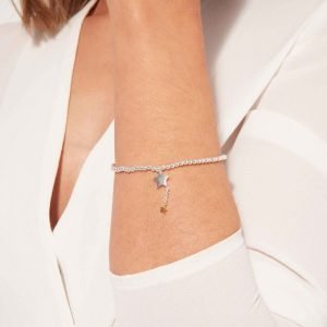 Joma Jewellery A little hip hip hooray bracelet. an elasticated bracelet with silver plated beads and a star charm presented on a card printed with the words this little bracelet is just to say time to celebrate, hip hip hooray