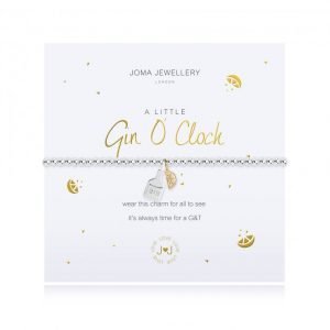 A beautiful silver plated elasticated bracelet that fits any size, with silver plated beads and a gorgeous gin bottle charm. Presented on a white card with the words 