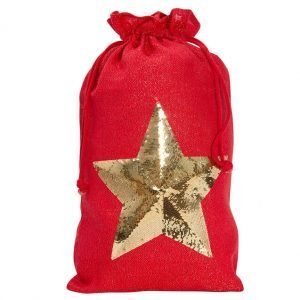 personalised Christmas sack in red jute with gold sequin star