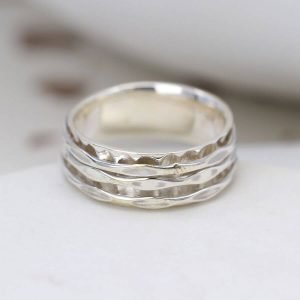 Hammered Sterling Silver ring with three bands that spin