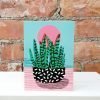 Blank greetings card featuring a brightly coloured illustration of a potted aloe vera house plant