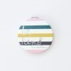 leather look round pocket mirror with blue, navy, mustard, pink and white stripes and be kind to yourself in silver. 2 mirrors, one magnifying and a magnetic fastening.