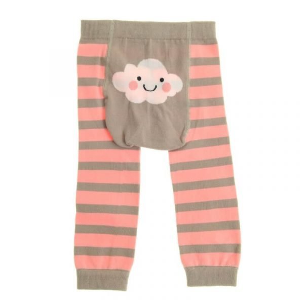 A cute pair of knitted children's leggings in pink and grey stripes with a cute cloud on the bum. From the Rosie Cloud gift set