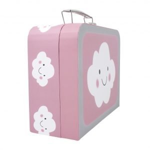 A cute cardboard suitcase decorated with clouds. Part of the Rosie Cloud Gift Set