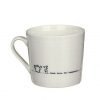 A cream mug with a black line drawing of a watering can and a potted plant and the words Dunk here for happiness