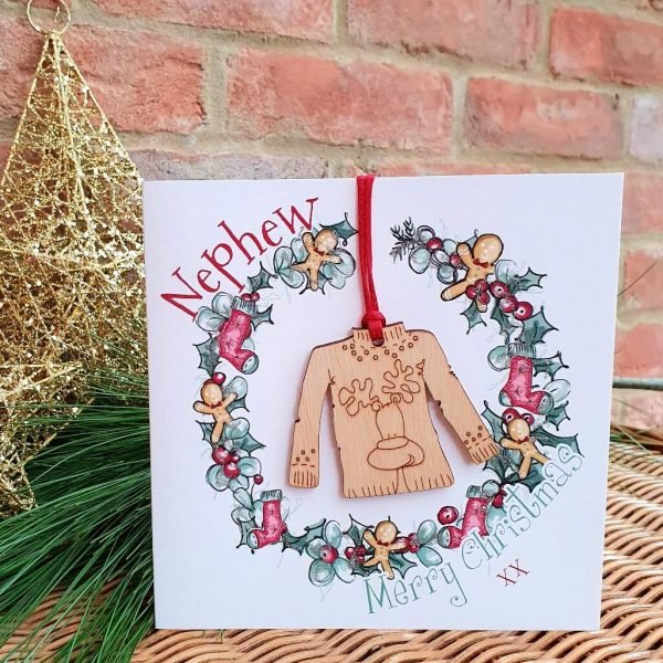 Nephew Wooden Decoration Christmas Card