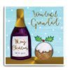 A christmas card for a wonderful Grandad from Janie Wilson, with an image of a bottle of wine and a christmas pudding