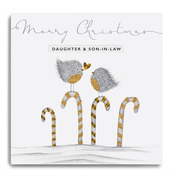 A gorgeous card from Janie Wilson to send to a daughter and son in law at christmas. The card is finished with a gold leaf effect.