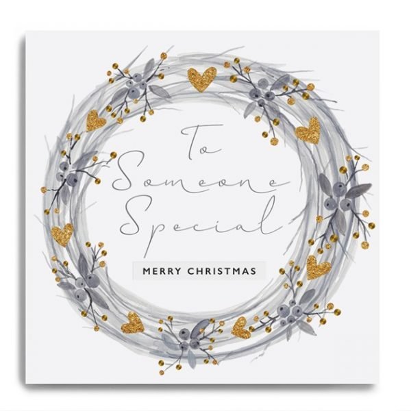 A gorgeous card from Janie Wilson to send to someone special at Christmas. Printed in black and white and finished with a gold leaf effect.