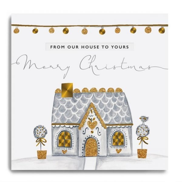 A gorgeous card to send from your house to another friends house from Janie Wilson. Printed in black and white and finished with a gold leaf effect.