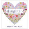 A lovely daughter card with a heart made of flowers with gold foil details
