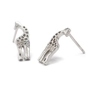 Silver giraffe stud earrings set with clear crystal stones