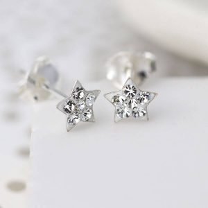 Sterling silver crystal star studs. Star shape stud earrings inset with clear crystals.