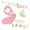 A colourful birthday card for a Niece. With butterflies and colourful lettering. To a lovely Niece Happy Birthday
