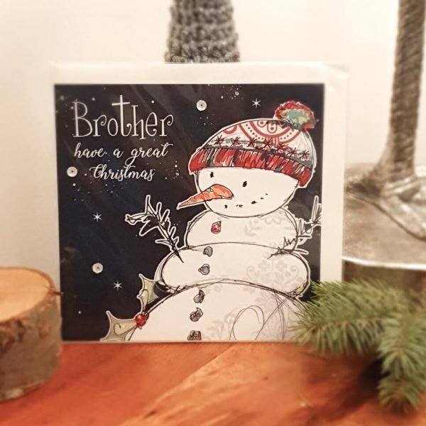 A Brother Christmas card with a cute snowman on a dark blue background