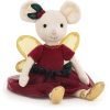 A beautiful cuddly mouse from Jellycat. Dressed in a burgundy dress and gold ballet pumps she even has a burgundy berries by her ear and gold organzawings