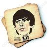 A wooden rustic coaster from Wotmalike with a characterised image of George Harrison