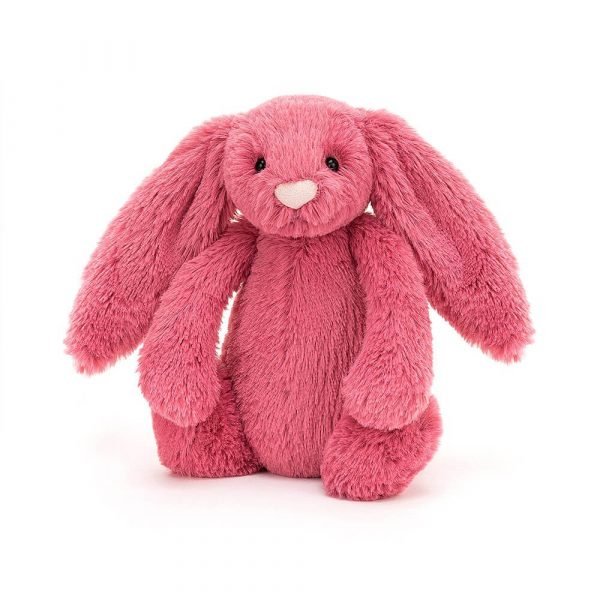 A cherry pink bunny soft toy