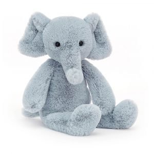 A teal blue elephant soft toy from Jellycat