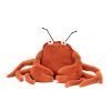 A cuddly crab in bright orange with soft claws, dangly legs and a friendly face