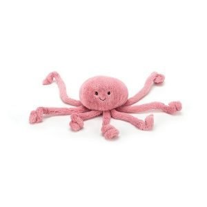 A plump pink jellyfish from Jellycat. He has a big cuddly head and long curly tentacles.
