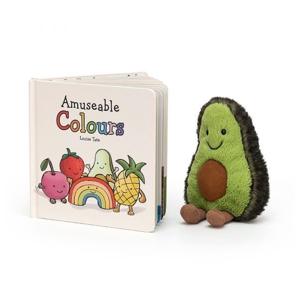 A children's book. Learn all about colours with this fun little book. A fun little avocado soft toy companion is available too.
