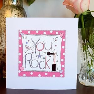 Mum You Rock Mother's Day Card hand finished with stitching and silver stars