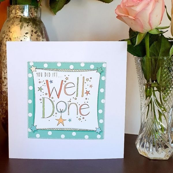 You did it well done card with hand drawn illustrations and hand stitched details
