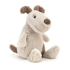 A gorgeous cream and brown patchy cuddly dog from Jellycat
