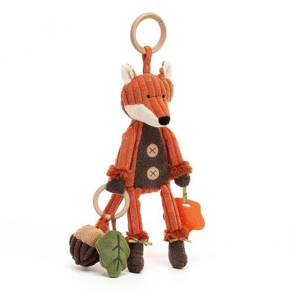 Jellycat cordy roy fox activity toy. With a crinkley body and a rattly acorn, orange teether and squeaky green leaf