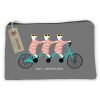 A washable make up bag with an image of 3 bears on a triple tandem with the words 'Bear necessities printed on it.